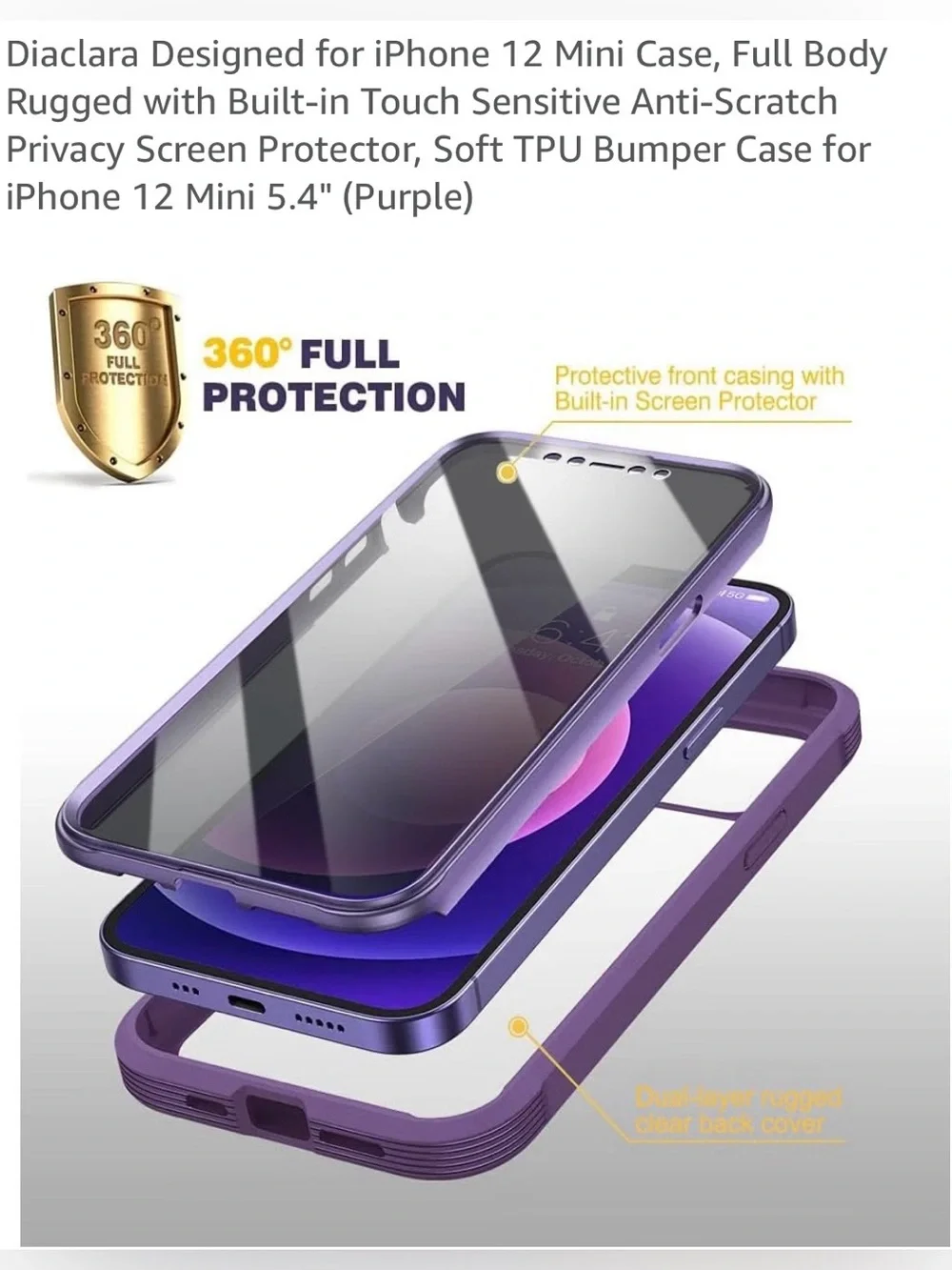 Full-Body Purple iPhone 12 Mini Protective Case with Built-In Screen